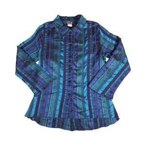 CTC Carol Turner Collection Striped Jacquard Peplum Blouse Shirt‎ Womens Small